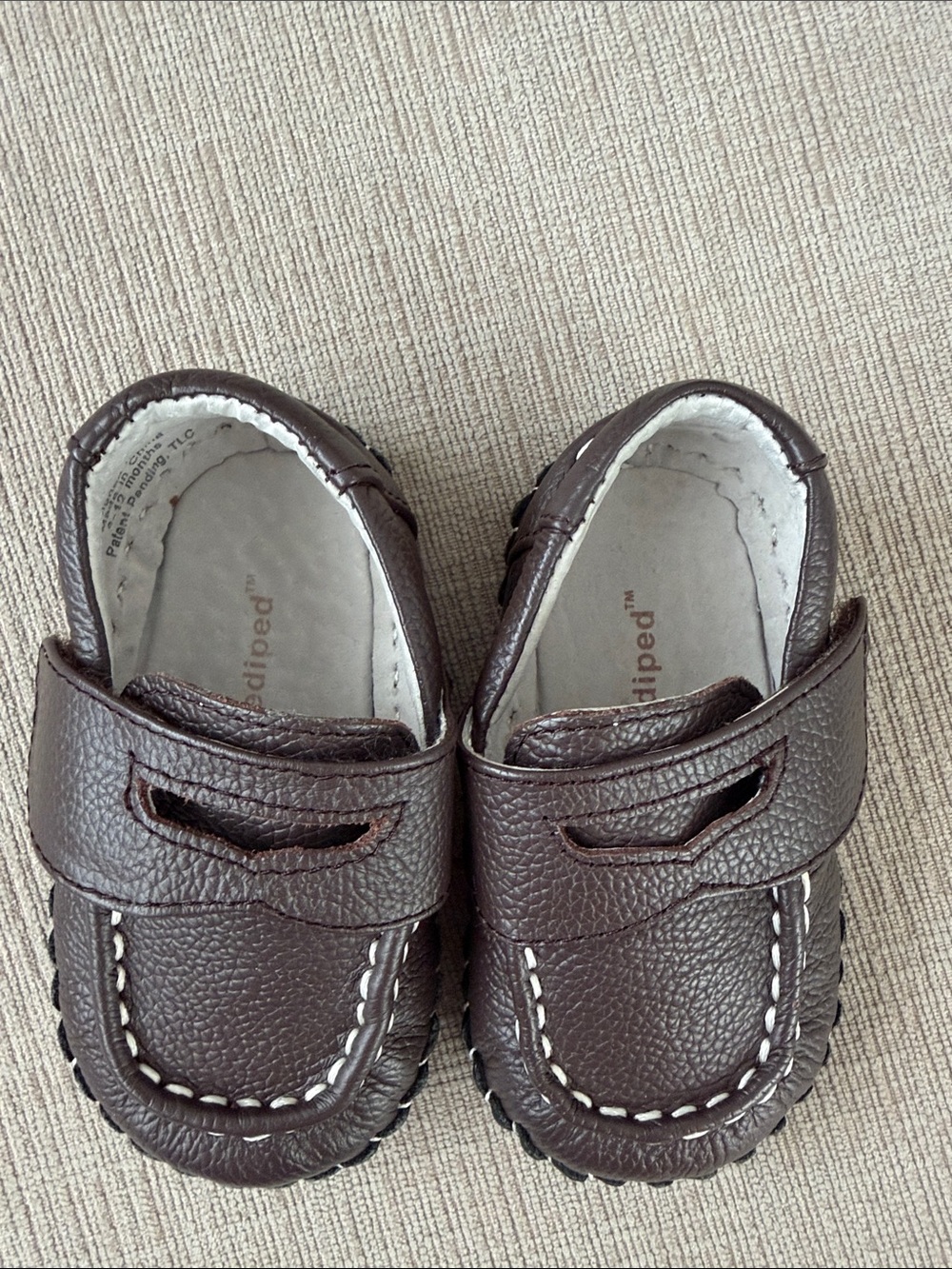pediped Brown Faux-Leather Baby Slip-On Moccasins